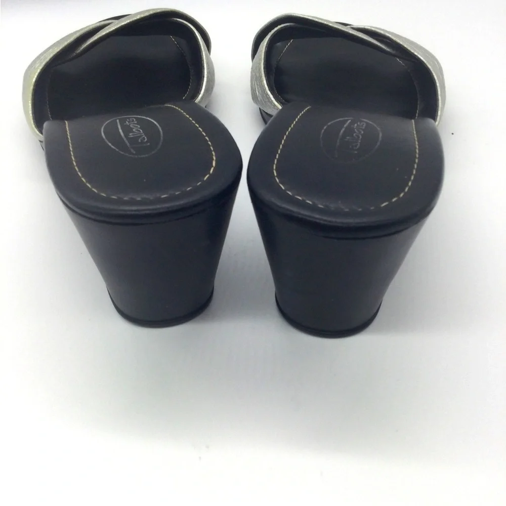 Talbots 9.5 Silver comfy sandal slides twist metallic resort‎ wedge